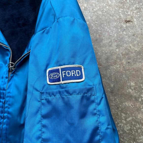 Vintage 60s 70s Ford Shelby Cobra Racing Jacket Blue White Faux Fur Lined XL - Picture 7 of 11